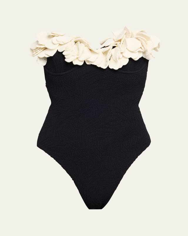 Breeze Jacquard Flower Applique One-Piece Swimsuit